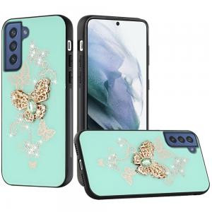 Samsung S21 FE SPLENDID Diamond Engraving Case Garden Butterflies Teal