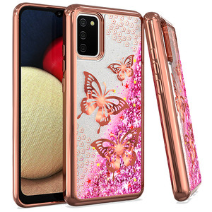 Samsung A02S Water Glitter Chrome Rose Gold Butterfly