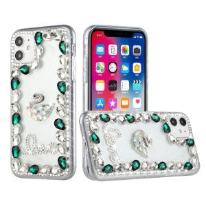 iPhone 11 Full Diamond with Ornaments Hard TPU Case Green Love Bird