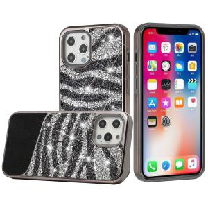 iPhone 13 Pro Max Bling Animal Design Glitter Case Black Zebra