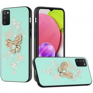 Samsung A03s SPLENDID Diamond Glitter Case Garden Butterflies Teal