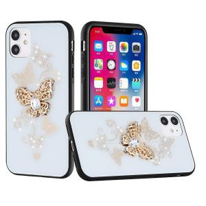 iPhone 13 Pro SPLENDID Diamond Glitter Case Garden Butterflies White