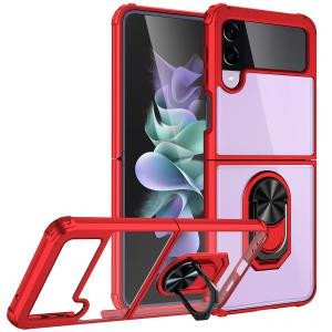 Samsung Z Flip 4 Clear Magnet Ring Stand Case Red