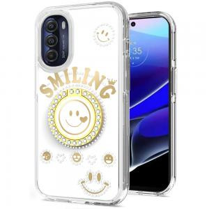 Moto G Stylus 5g 2022 Smiling Glitter Bling With Ring Stand Case White