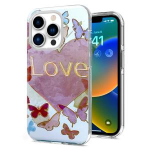 iPhone 14 Plus Bronze Gold Layer Design Case Love Butterfly