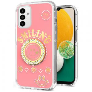  Samsung A13 5G Smiling Glitter Ring Stand Case Pink