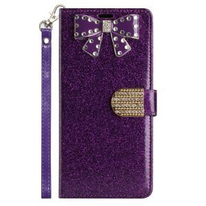 iPhone SE (2022) SE/8/7  Bow Glitter Shimmer Wallet Case Dark Purple