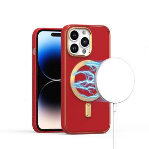 iPhone 14 Pro Mag Gold Design PU Leather Case Red