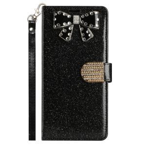 iPhone 14 PRO MAX Bow Glitter Ornament Shimmer Wallet Case Black