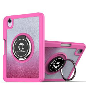 iPad Mini 6th Gen Two Tone Diamond Bling Magnetic Ring Stand Case Hot Pink Diamond