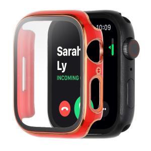 Apple Watch 49mm Full Coverage with Tempered Glass/Frame Chromed Rose Gold-Red
