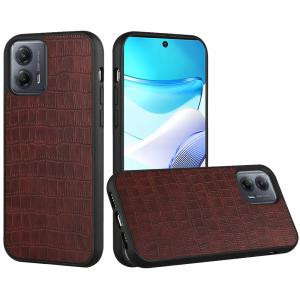 MOTO G 5G 2023 Hard PU Leather Croc Design Case Brown