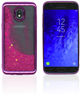 Samsung Galaxy J3 (2018) MM Electroplated Water Glitter Case With Stars Hot Pink
