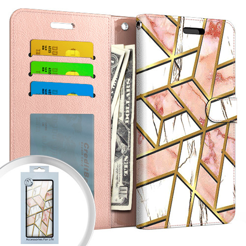 iPhone 13 Design Wallet Case Marble Pink