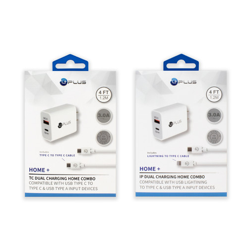 uPlus Home+ PD & USB Dual Home Charging Lightning To Type C Combo 