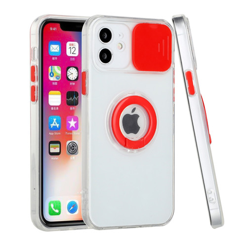 IP 13 Pro SLICK Thick TPU Ring Stand Camera Window Case Red
