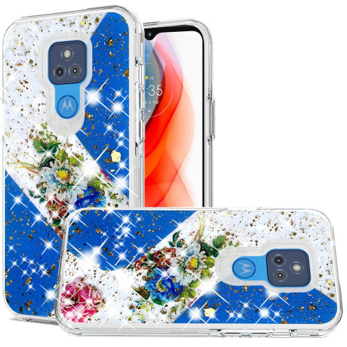 Moto G Play 2021 Epoxy Glitter Design Case Blue Floral 