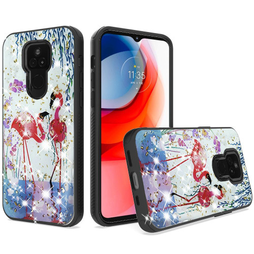 Moto G Play 2021 Epoxy Glitter Design Case Pair Flamingo