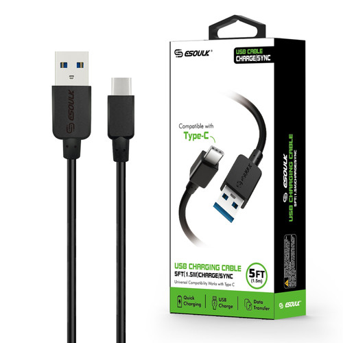 ESOULK Plug-In C USB Charging Cable 5ft  Black