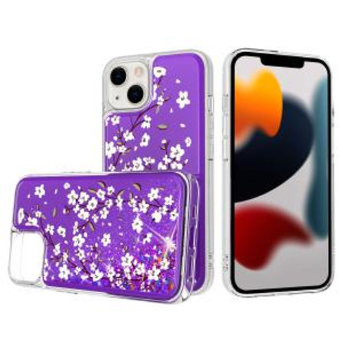 iPhone 13 Pro Max Design Water Quicksand Glitter Case Purple Floral