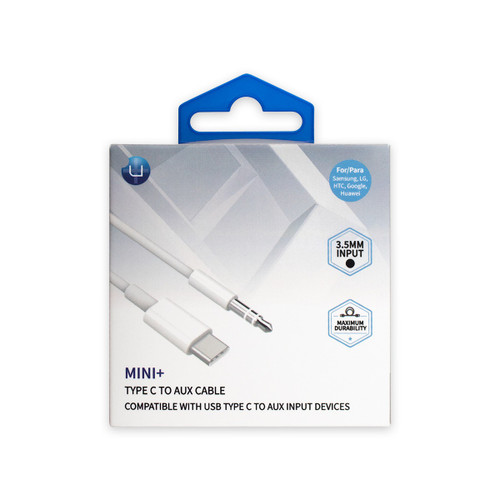 uPlus MINI+ 3ft Plug-In C To Aux Cable White