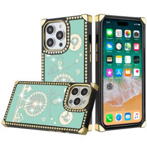 iPhone 14 Square Hearts WindMill Love Balloon Case Teal