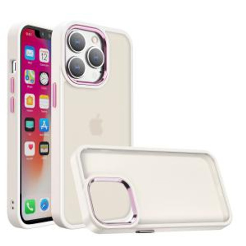 iPhone 14 Plus  Thick Acrylic Metal Button Case Beige