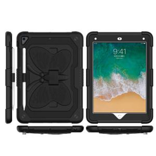iPad 9.7 Inch Shoulder Strap Butterfly Kickstand 3in1 Hybrid Case Black/Black