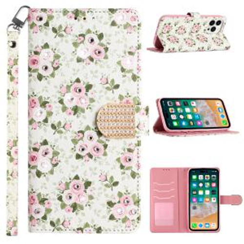 Moto G Play 2023 Diamond Bling Design Wallet Case Vintage Flower