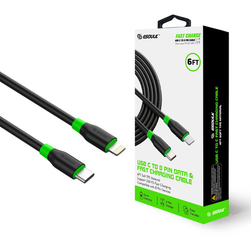 ESOULK C To Lightning 6ft Fast Charging Cable Black