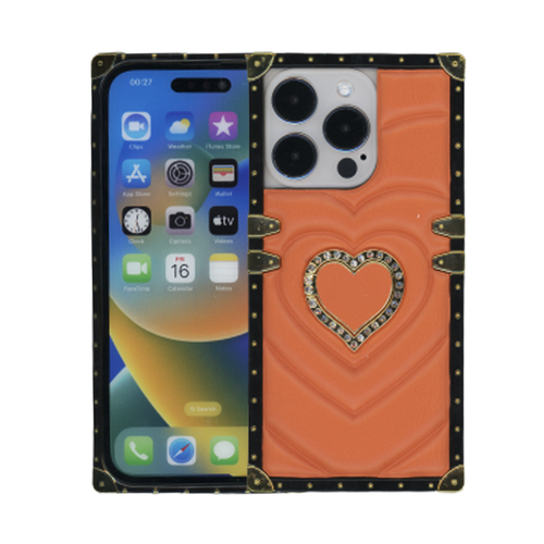 iPhone 14 Pro Square Heart Case Orange