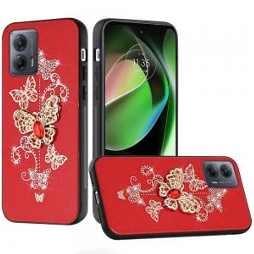 Motorola G Stylus 5G 2023 SPLENDID Diamond Glitter Case Garden Butterflies Red