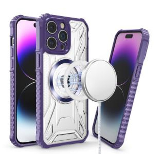 iPhone 14 Mag Safe Pattern Transparent Rugged Case Purple