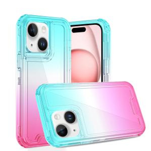 iPhone 15 Pro 3in1 Two Tone Transparent Hybrid Case Light Blue/Pink