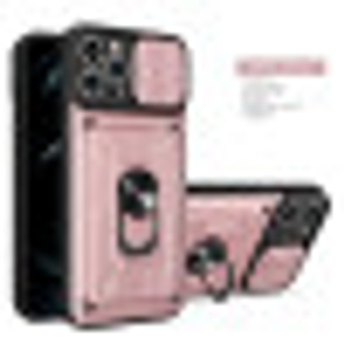 iPhone 15 Camera Push Magnetic Ring Stand Hybrid Case Rose Gold
