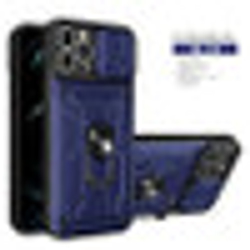 iPhone 12 Camera Push Magnetic Ring Stand Hybrid Case Blue
