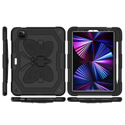 Samsung A9 Plus 11" Butterfly Kickstand 3in1 Tough Hybrid Case with Shoulder Strap Black