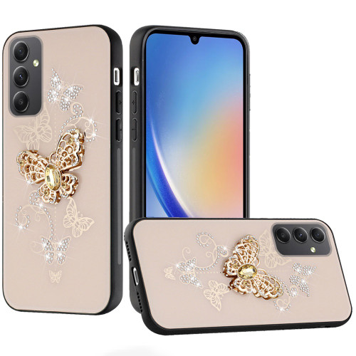 SAM A15 5G Splendid Glitter Diamonds Ornaments Case Garden Butterflies Gold
