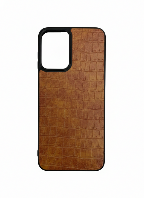 MOTO G Play 2024 Hard PU Leather Croc Design Case Tan