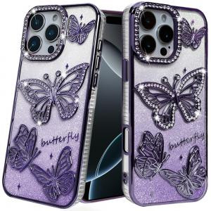 IP 16 Pro Max Butterfly Freedom Shimmer Glitter Case Purple