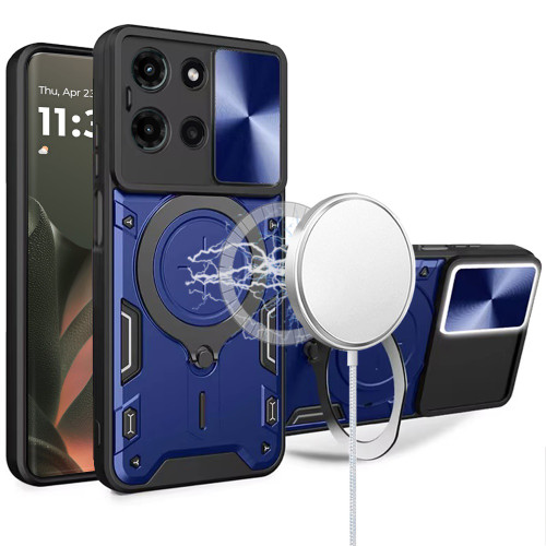 Moto G Stylus 2025 Magnetic Circle Kick Stand With Camera Cover Blue Moto G Stylus 2025 Magnetic Circle Kick Stand With Camera Cover Blue