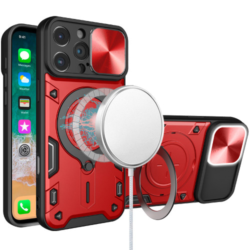 IP16E Magnetic Circle Kick Stand With Camera Cover Red IP16E Magnetic Circle Kick Stand With Camera Cover Red