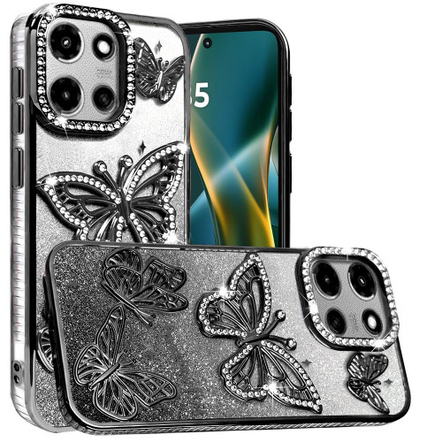 Moto G Stylus 2025 Butterfly Freedom Shimmer Glitter Case Black Moto G Stylus 2025 Butterfly Freedom Shimmer Glitter Case Black