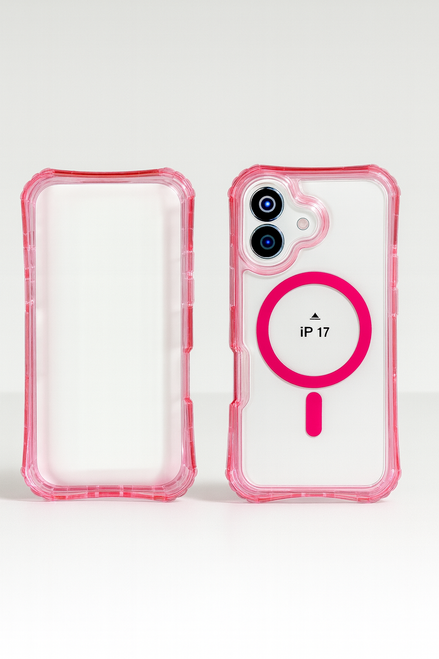 IP 17 Clear Bumper Mag Case Hot Pink