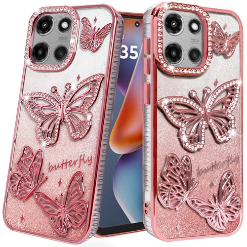 Moto G 5G 2025 Butterfly Freedom Shimmer Glitter Case Rose Gold