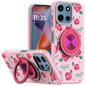 Moto G 5G 2025 Metal Diamond CD Pattern Design Rotational Case Pink Flower
