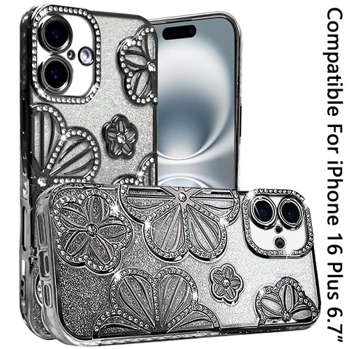 Moto G Stylus 5G 2025 Shimmer Glitter Floral Design Case Black