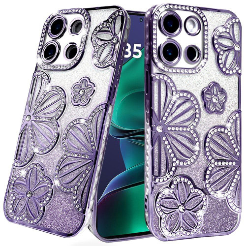 Moto G Stylus 5G 2025 Shimmer Glitter Floral Design Case Purple