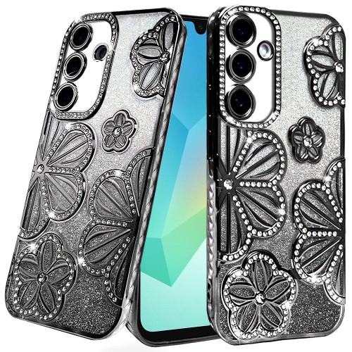 Sam A16 5G Shimmer Glitter Floral Design Case Black