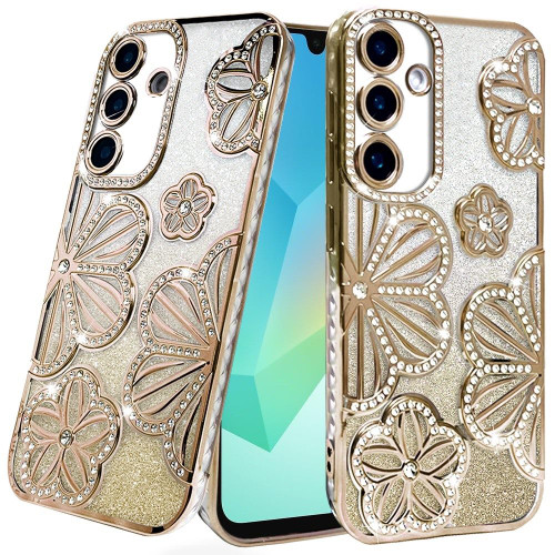 Sam A16 5G Shimmer Glitter Floral Design Case Gold
